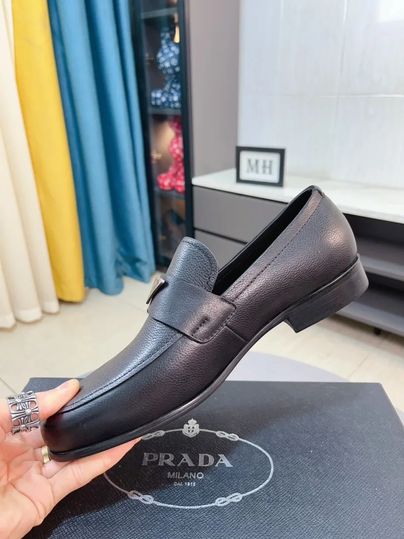 Men's shoes 💰540🌹🌹【PRADA Leather Shoes】Top purchasing agency Original imported Italian custom-made open-edge beaded cowhide leather surface, fully imported water-dyed breathable cowhide lining, original factory special molded sole super comfortable, size: 38-44